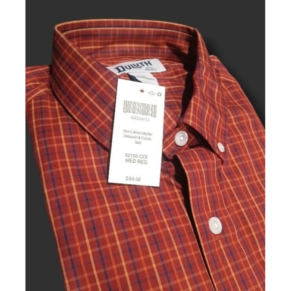 Duluth Trading Co Medium Mens Red Checkered Wrinklefighter Long Sleeve Shirt NEW - Picture 2 of 11